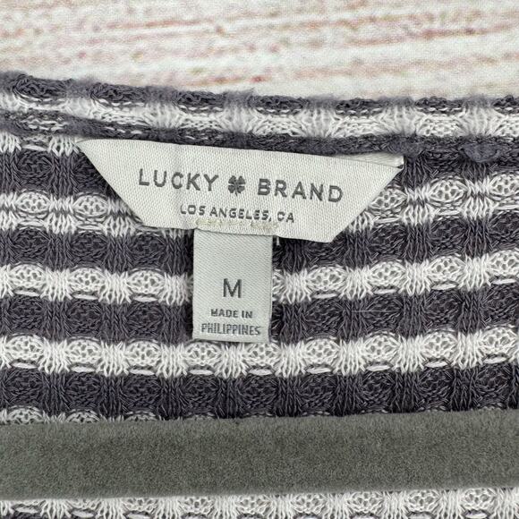 Lucky Brand‎ Striped Scoop Neck Tie Side Knit Top Women's Size Medium Gray/White - Picture 9 of 11